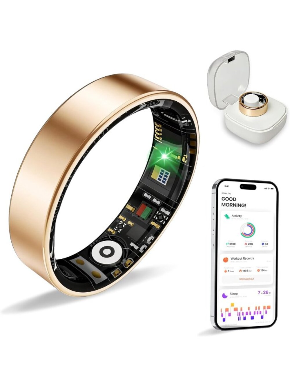 Health Monitoring Smart Ring for Sleep & Exercise, Waterproof, iOS/Android